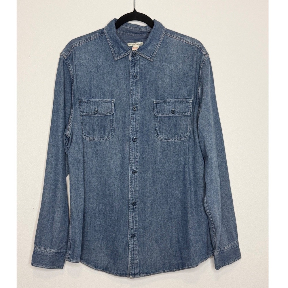 Carbon 2 Cobalt Men's Blue Denim Long Sleeve Button Down Shirt Cotton L - Picture 1 of 3